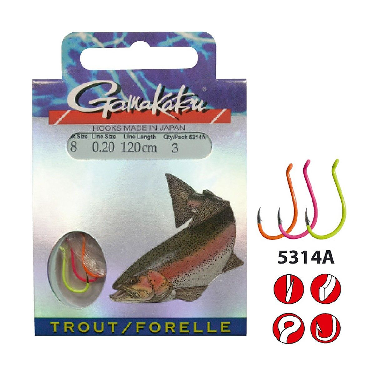 Gamakatsu Hakenboekje BKS 5314a Trout 120 cm gekleurd