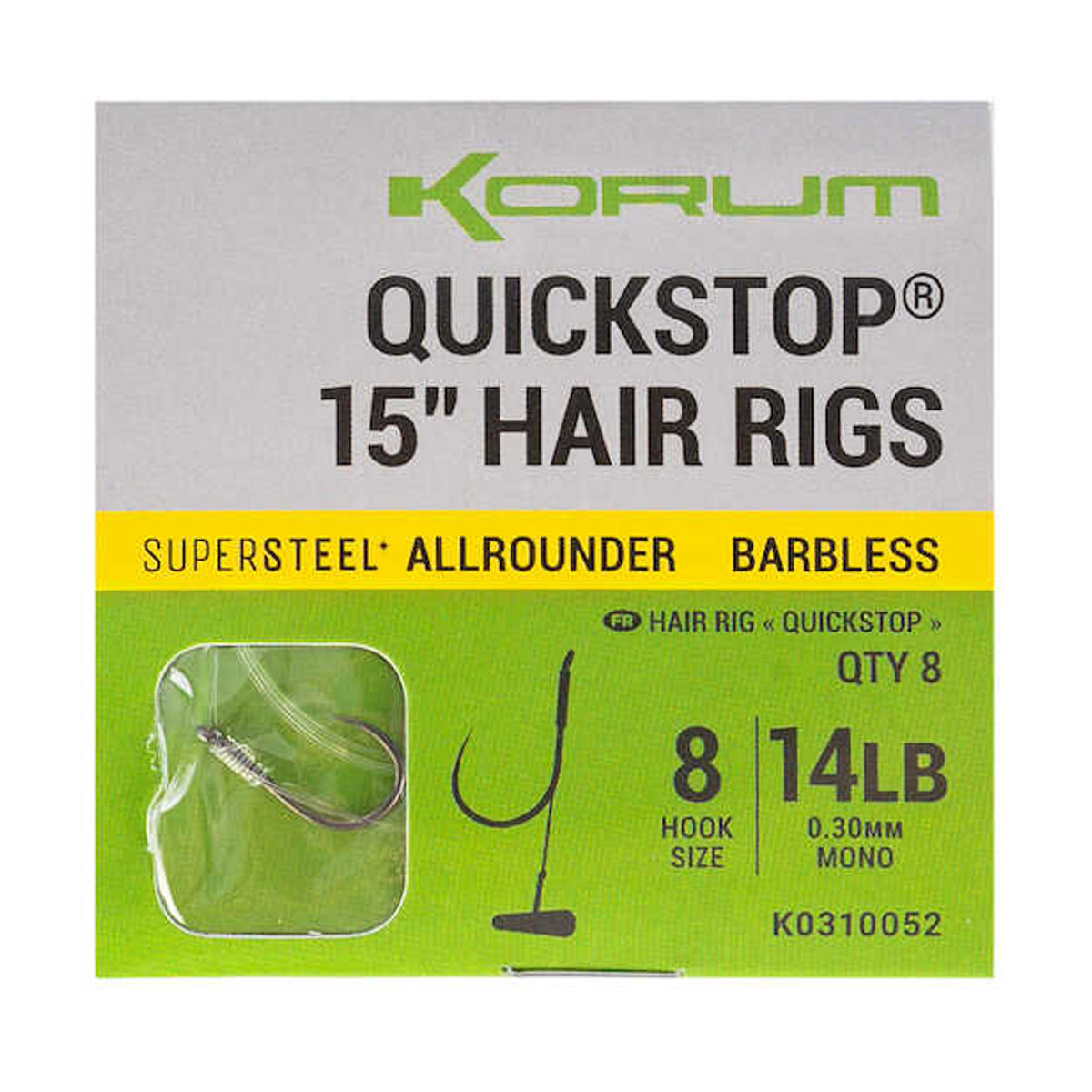 Korum Supersteel Big Fish Quickstop Barbless Hair Rigs 15"