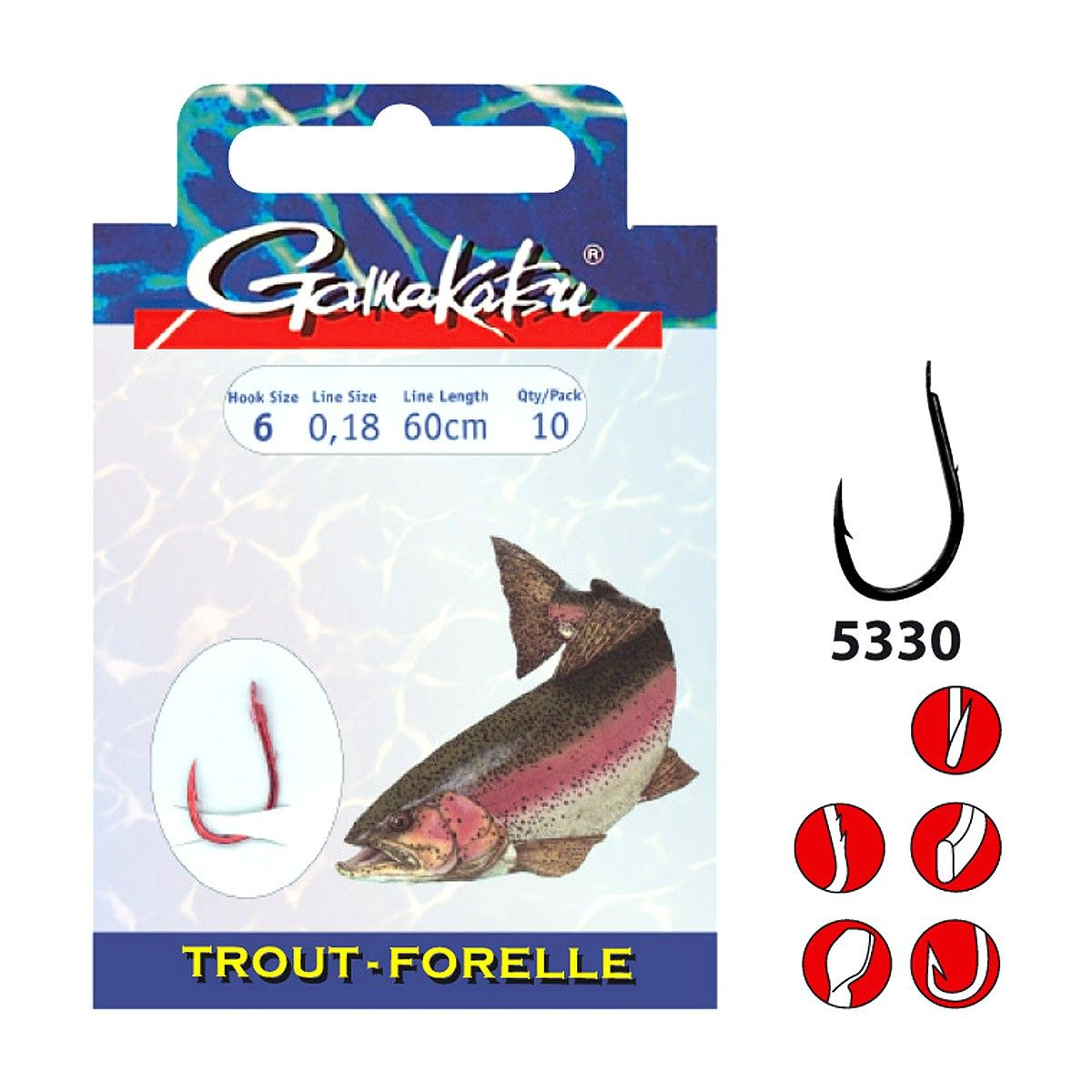 Gamakatsu Hakenboekje BKS 5330 Rood Trout 60 cm