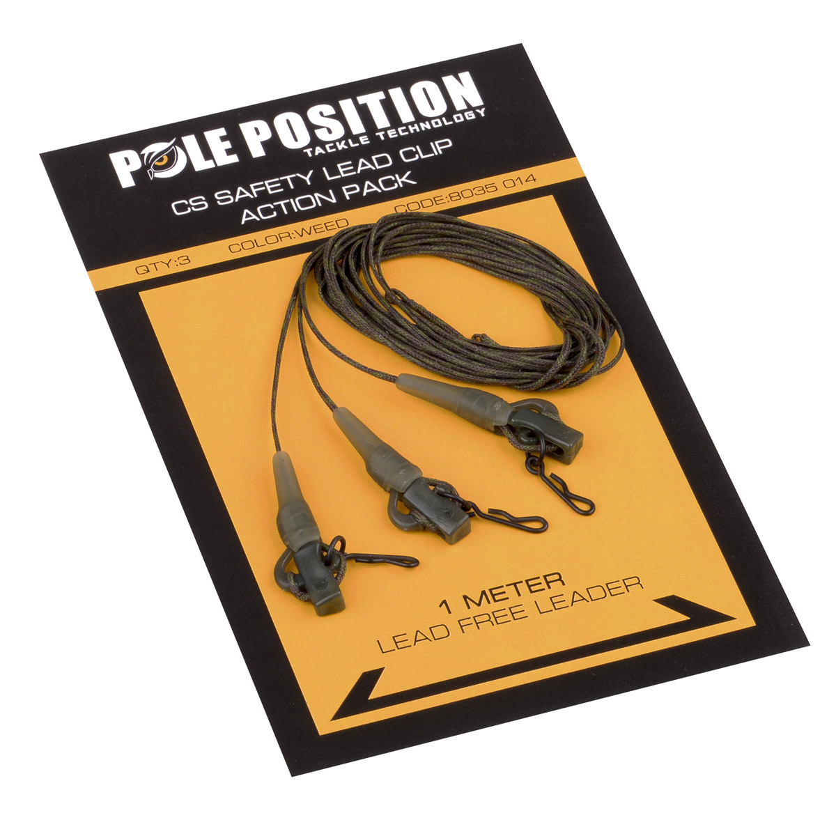 Pole Position Cs Safety Lead Clip Set + Leader 65lb  -  Weed -  Silt