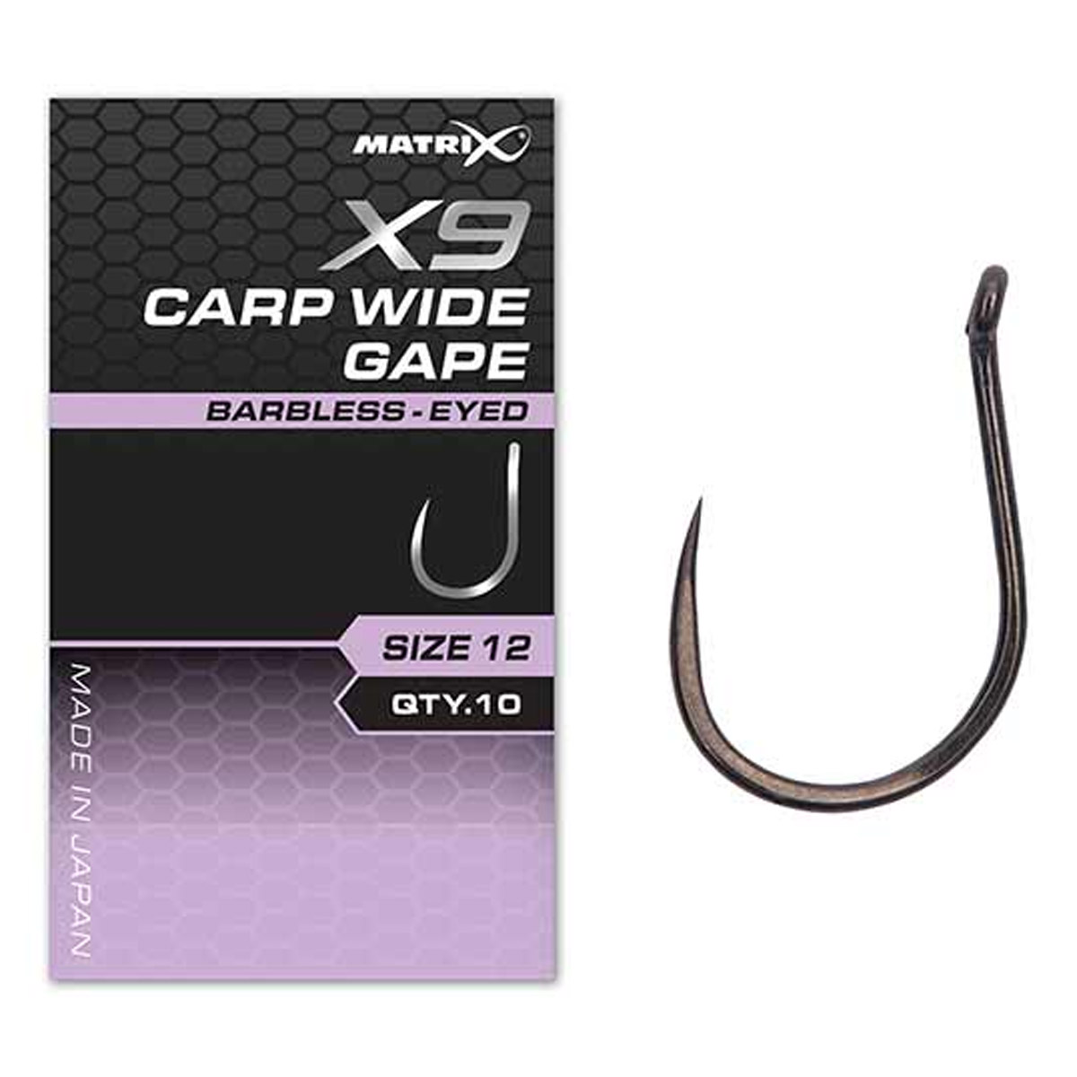 Matrix X9 Carp Wide Gape Hooks - Barbless Eyed